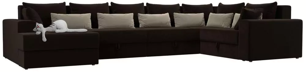 П-образный диван Майами - Вельвет коричневый бежевый СПб