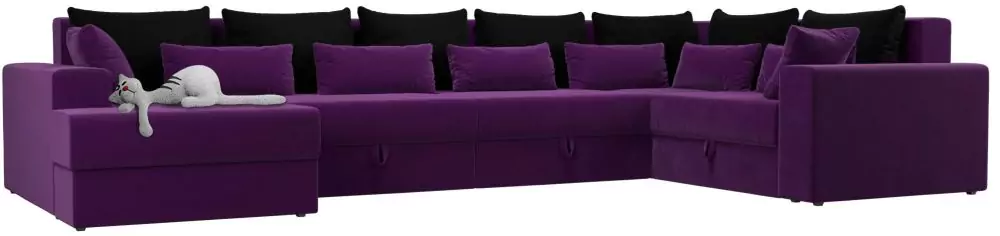 П-образный диван Майами - Вельвет фиолетовый черный СПб