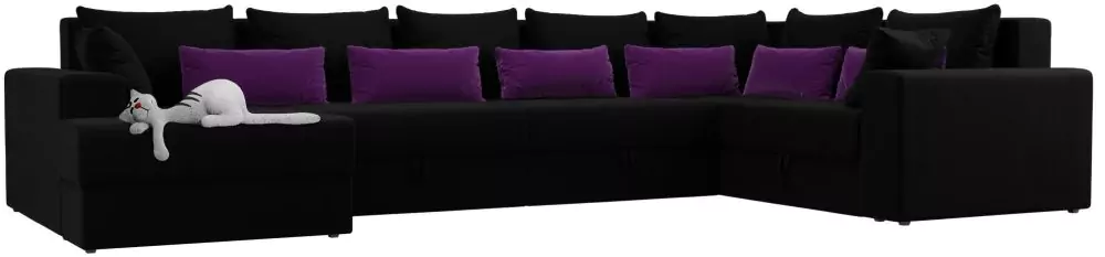 П-образный диван Майами - Вельвет черный фиолетовый СПб