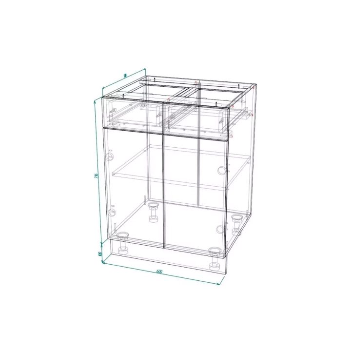 ф119 Шкаф нижний с ящиками ШНГ2Я 600 Гренада сандал схема